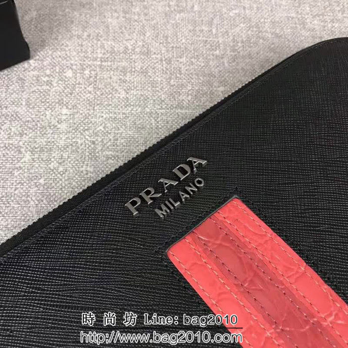 PRADA普拉達 官網同步 專櫃最新款 頂級原單十字紋牛皮 男士手包 2VF056 DD1905